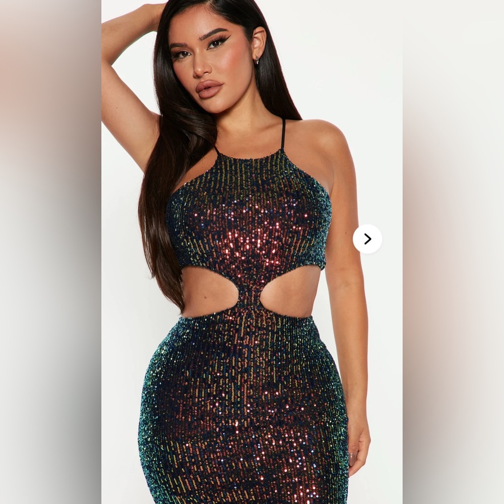 Fashion Nova Sequin Cut-Out Midi Dress-Multicolor-Size Small💙 - Picture 2 of 5